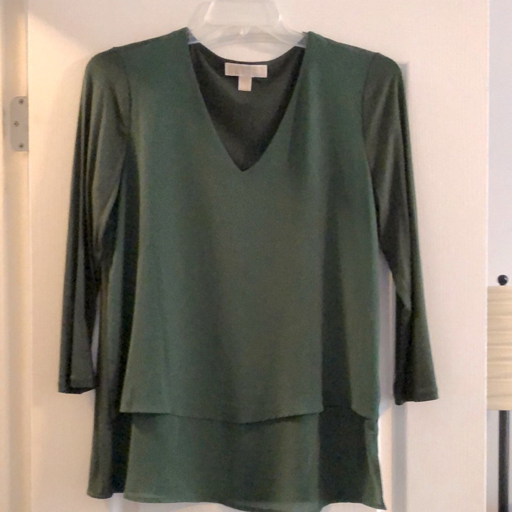 Michael Kors Sariyan v-neck blouse, hunter green, size M.
